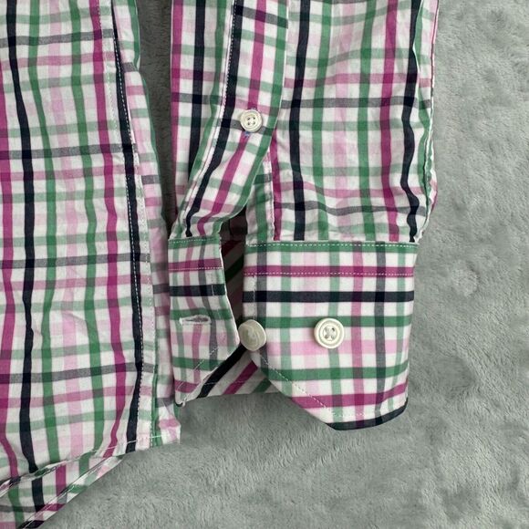 Tailorbyrd Shirt Mens Medium Pink Green Plaid Flip Cuff Button‎ Up Pocket - Picture 5 of 13